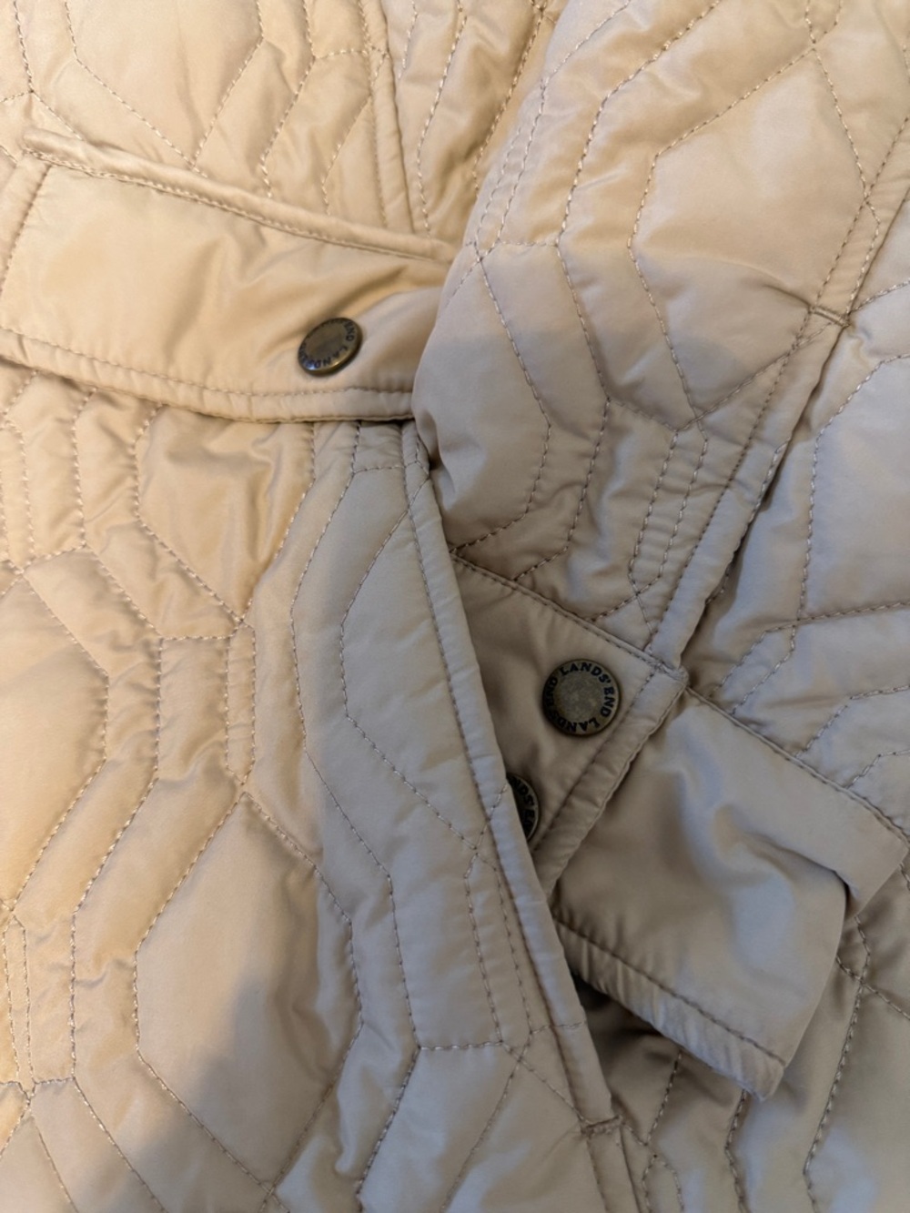 Lands End VTG Large petite L/P quilted tan jacket Primaloft EUC Zip and Buttons - Picture 4 of 10